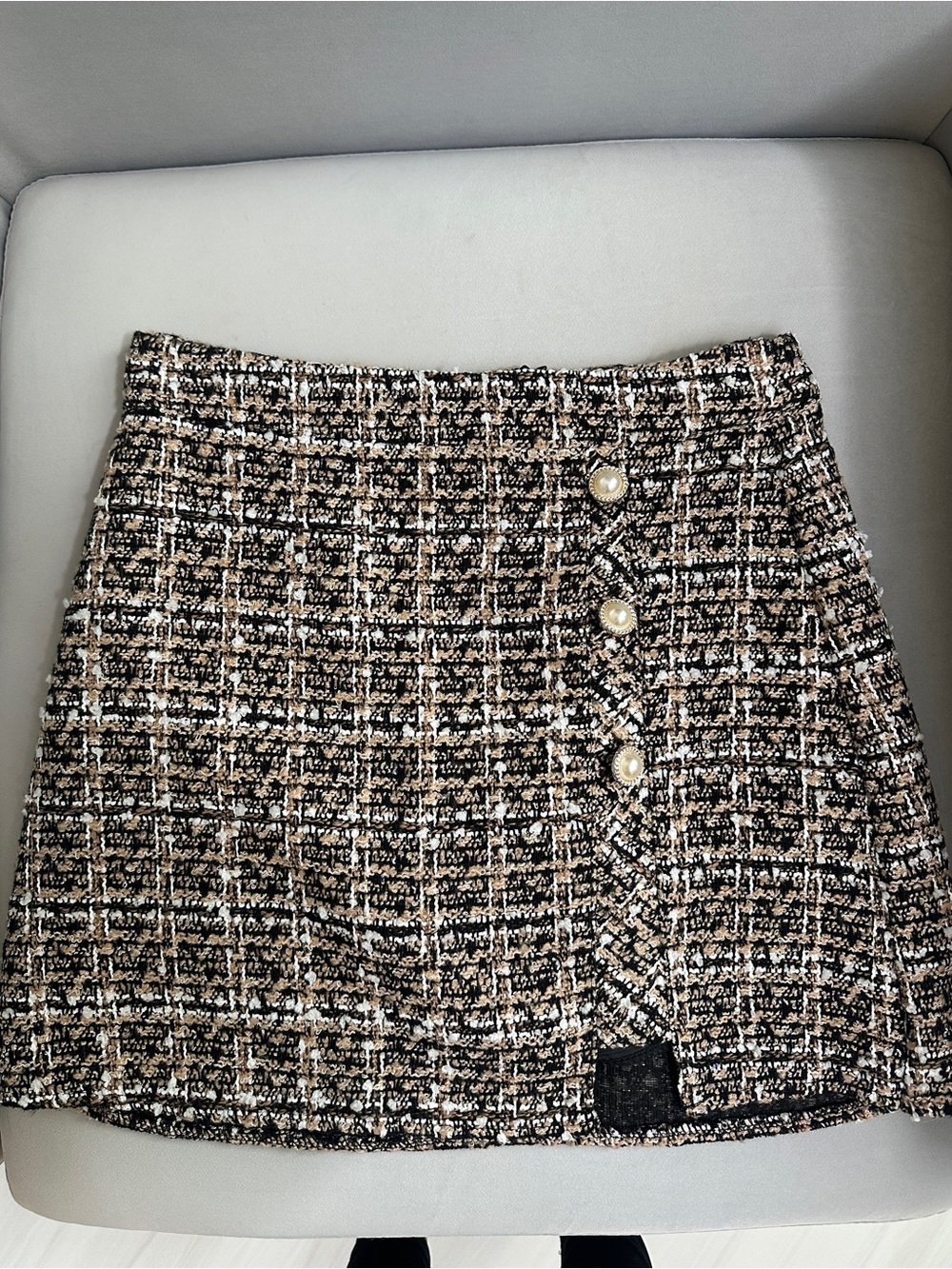 H&M Tweed Pearl-Button Mini Skirt - Black, Beige & White